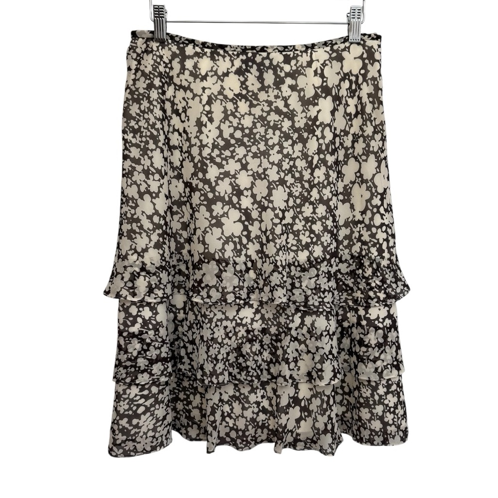 Vintage Ann Taylor Tiered Ruffle Silk Midi Skirt Women Size 6 Fairy 90s 00s